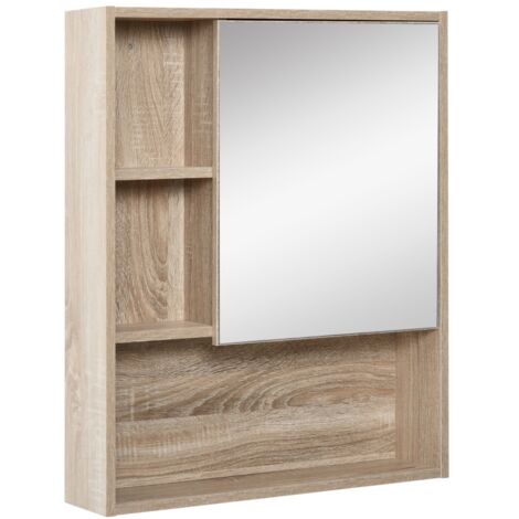 Armoire murale salle de bain avec miroir meuble salle de bain 5 compartiments et étagère réglable 60x15x76cm chêne (1/5)