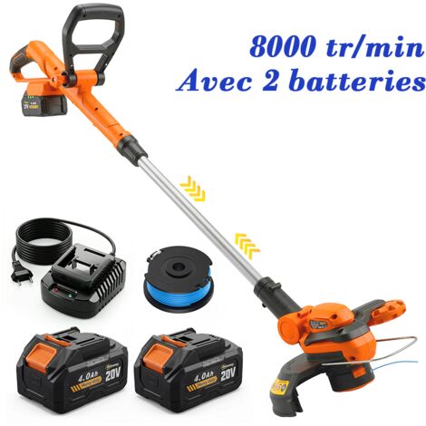 Débroussailleuse avec 2 batteries  2 en 1 coupe bordure 18V 4Ah chargeur poignée réglable 8000 tr/min léger pour jardin