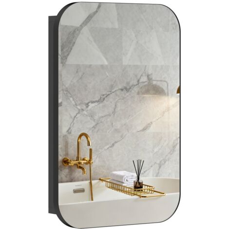 Armoire à miroir de salle de bain armoire murale avec étagère réglable 40 x 10 x 60 cm noir (1/5)