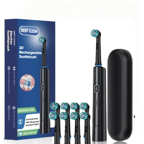 Brosse à dents électrique sonique 3D 8 têtes de brossage  étui de transport nettoyage profond Noir (1/5)