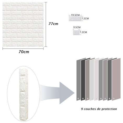 20X Papier Peint 3D Simulation Briques de pierre Bricolage PE mousse DIY Auto-Adhésif Blanc 0.70.77 (M)