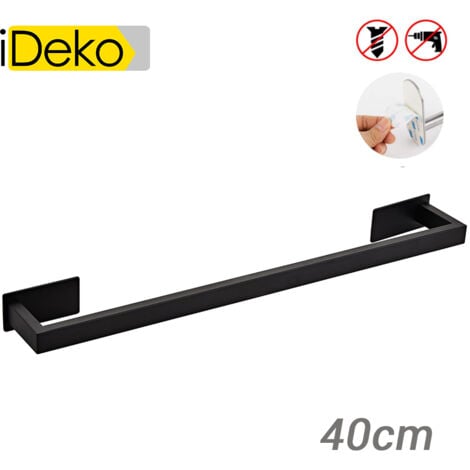 Porte Serviettes Auto Adhésif Acier inoxydable Noir 40cm pour salle de bain
