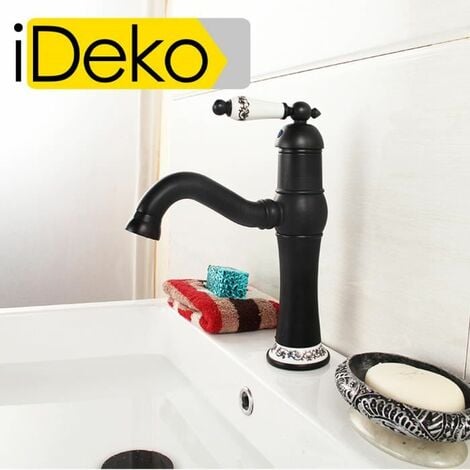 Robinet de lavabo mitigeur salle de bain Mono cascade en laiton Noir - IDEKO