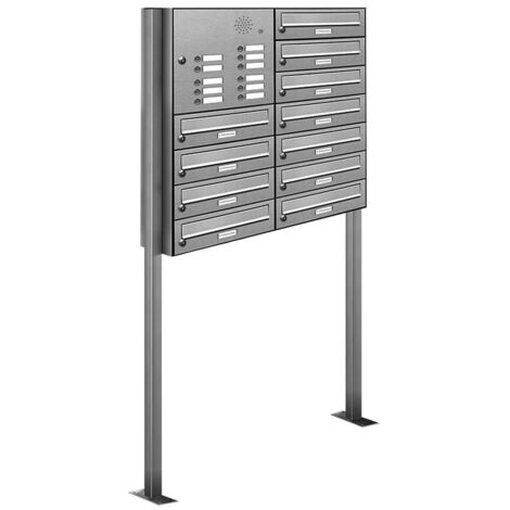 11er V2A Edelstahl Briefkasten Standanlage Freistehend mit Klingel (1/5)