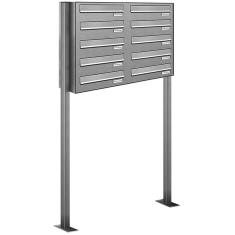 10er V2A Edelstahl Standbriefkasten Freistehend Durchwurfanlage