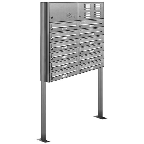 12er Edelstahl Briefkasten Standanlage Freistehend mit Klingel (1/5)