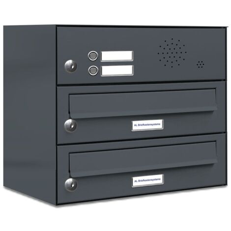 2er Briefkasten Anlage Aufputz - Wandmontage RAL 7016 Anthrazit Klingel