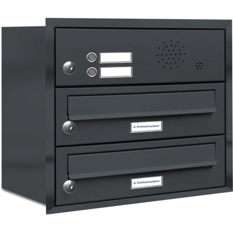 2er Briefkasten Anlage Unterputz Montage RAL 7016 Anthrazit Klingel