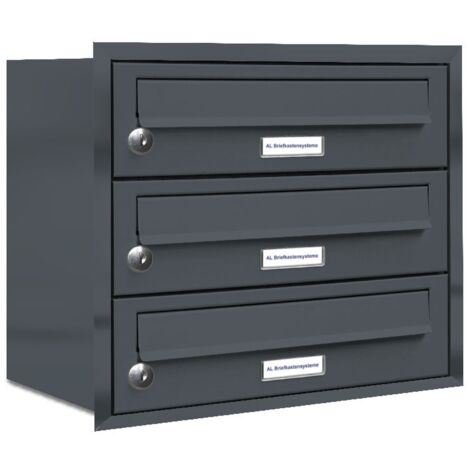 3er Briefkasten Anlage Unterputz Montage RAL 7016 Anthrazit