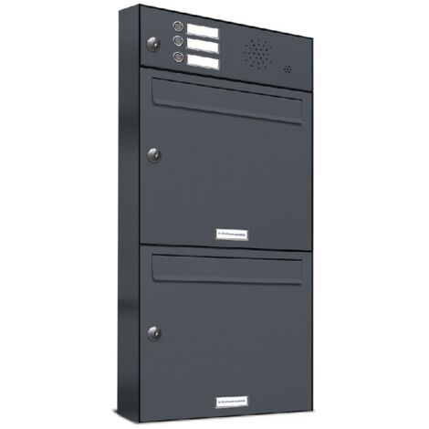 2er Briefkasten Anlage Aufputz - Wandmontage RAL 7016 Anthrazit 3 Klingel
