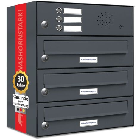 3er Briefkasten Anlage Aufputz - Wandmontage RAL 7016 Anthrazit Klingel