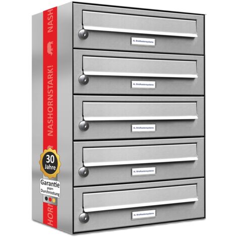 5er Edelstahl Briefkasten Anlage 5 Fach Wandbriefkasten Postkasten