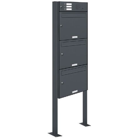 3er Briefkasten Standanlage Freistehend RAL 7016 Anthrazit Klingel