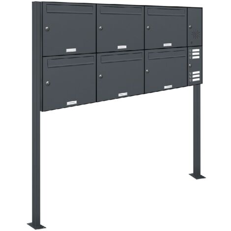 6er Briefkasten Standanlage Freistehend RAL 7016 Anthrazit Klingel (1/5)