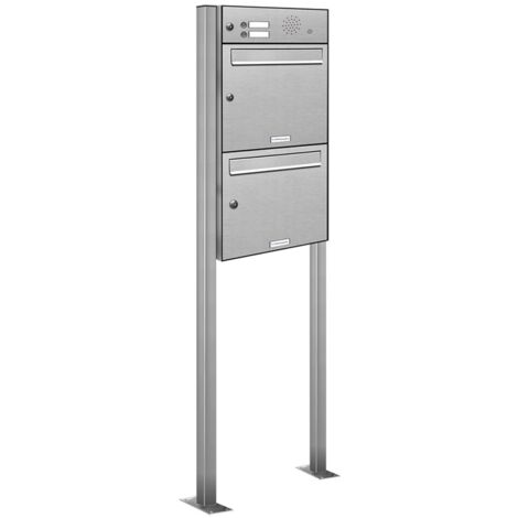 2er Edelstahl Briefkasten Standanlage Freistehend mit Klingel