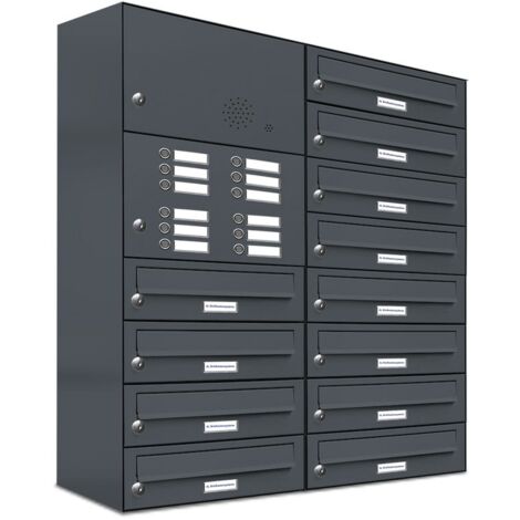 12er Briefkasten Anlage Aufputz - Wandmontage RAL 7016 Anthrazit Klingel (1/5)