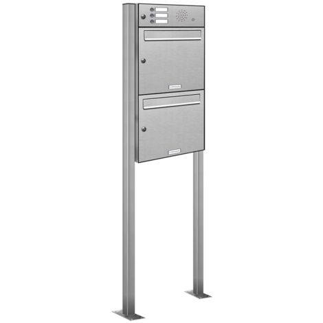 2er Standbriefkasten Anlage 3 Klingel Sprechgitter Edelstahl - Post stehend