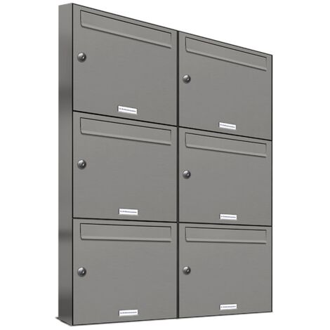 6er Premium Briefkasten Aluminiumgrau RAL Farbe 9007 für Außen Wand Postkasten 2x3 S