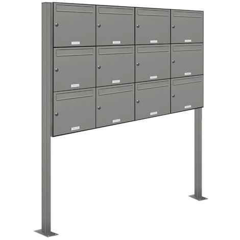 12er Premium Standbriefkasten Aluminiumgrau RAL 9007 freistehend Postkasten 4x3 (1/5)