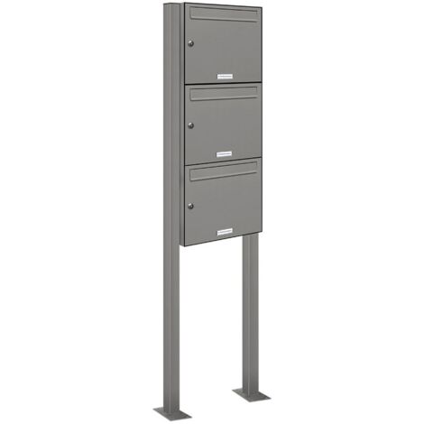 3er Premium Standbriefkasten RAL 9007 freistehend Postkasten Ständer 1x3 S