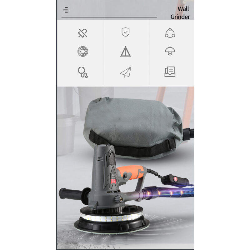 Ponceuse Autonettoyante 750W avec Tuyau Anti-poussière et Sac à Poussière Ponceuse avec Lumière LED et 13 Pcs Disque de Ponçage GINELSON Ponceuse de Cloison Sèche 
