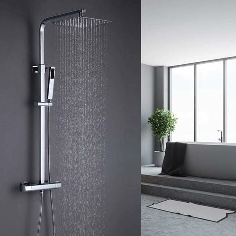 Duschset mit Thermostat Regendusche Brauseset variabele Wandhalter Dusche Chrom 