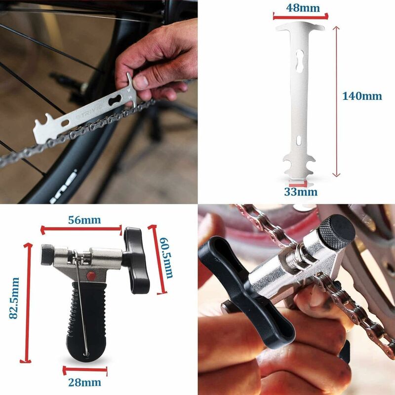 Kit Réparation Chaîne Vélo 6-12 Vitesses - Dérive-chaîne, Pince, Jauge, Rivets + 3 Brosses De Nettoyage