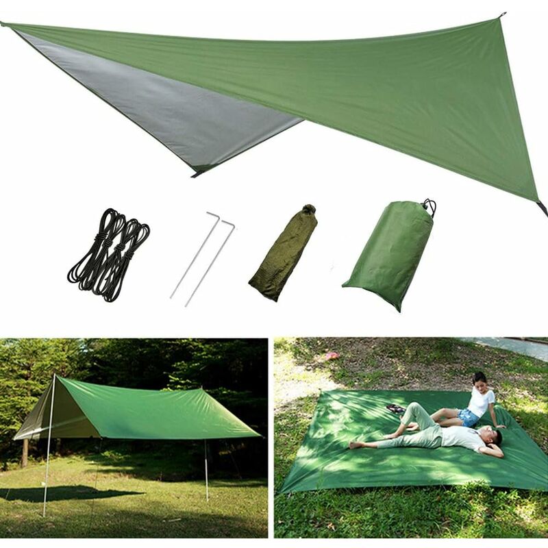 Bâche De Camping Hexagonale 4,5x4,5 M - Polyester 210T Imperméable PU3000, Légère (1,35 Kg), Avec Haubans Et Piquets - Abri Tarp Multifonction