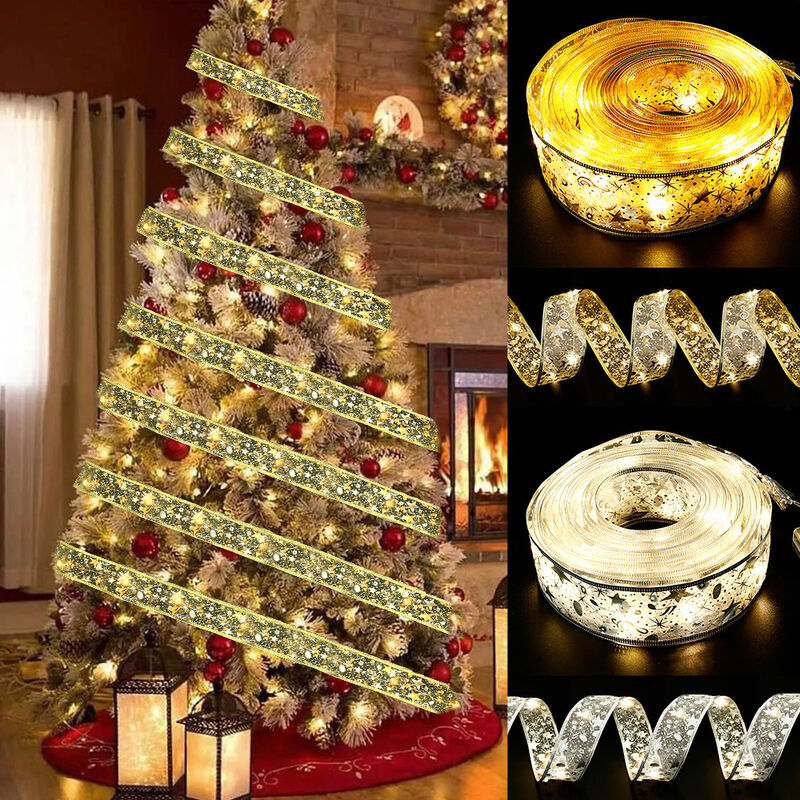 1 Ruban Sapin Noël Pailleté LED Guirlande Lumineuse pour Decoration Sapin  Noel - (lumières de couleur) Longueur: 2m