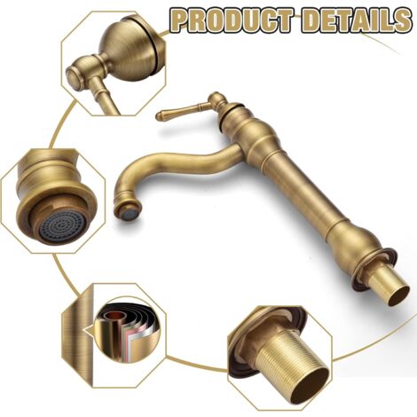 AIDUCHO Robinet Lavabo Rétro,Pivotant  Robinet Salle De Bain, Mitigeur Lavabo En Laiton, Mitigeur Salle De Bain Avec Valve En Céramique Neuve, Dorée A