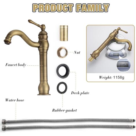 AIDUCHO Robinet Lavabo Rétro,Pivotant  Robinet Salle De Bain, Mitigeur Lavabo En Laiton, Mitigeur Salle De Bain Avec Valve En Céramique Neuve, Dorée A