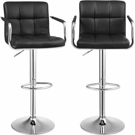 2 Tabourets De Bar Réglables - Siège PU, Pivotant 360°, Accoudoirs - Cuisine, Salon, Bureau