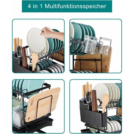 AIDUCHO Egouttoir Vaisselle Cuisine À 2 Niveaux, Récupération Amovible Et Porte-Couverts，Egouttoir Vaisselle Sur Evier，Egouttoir Vaisselle Noir