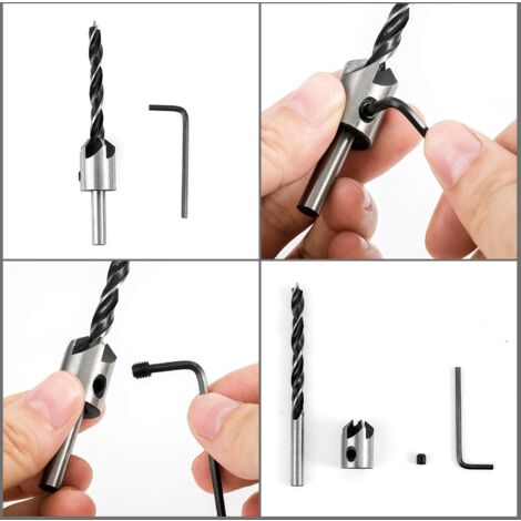 Foret Chanfreineur Pour Bois - Kit 7 Pièces 3-10mm Avec Clé, Perçage Et Fraisage