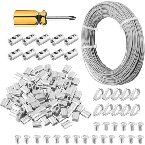 240PCS Cosses Acier Inoxydable + Manchons Aluminium - Kit Sertissage Pour Câbles Métalliques
