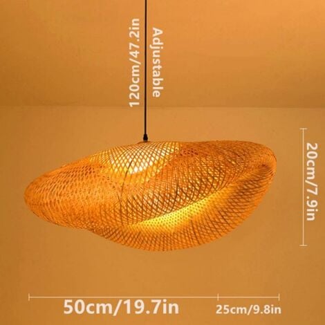 AIDUCHO Suspension Lampe Pendentif Tissage Vintage Lampe Bambou Et Rotin Naturel Tissé Suspendu Creative Nostalgique Réglable E27 Bamboo Lampes Suspendues Lustre Tea Chambre Salon Café 50CM