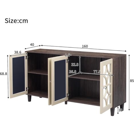 Meuble TV 160 Cm Noir Avec Portes Structurées - Tiroirs, Pieds Et Poignées Dorées - Design Moderne