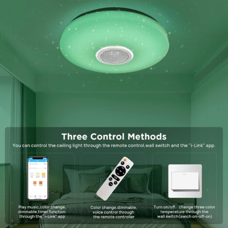 Plafonnier LED 36W Bluetooth RGB Dimmable - Haut-parleur Intégré, Télécommande/App | Ø30cm Pour Chambre/Cuisine