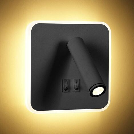 AIDUCHO 9w Moderne Applique Murale Led Lampe De Lecture Murale Avec Interrupteur 350° Pivotant 3w Spot Mural Led Lampe Murale Interieur Pour Chambre À Coucher Chevet Salon Salle D'étude, Noir 3000k