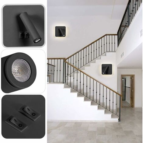 AIDUCHO 9w Moderne Applique Murale Led Lampe De Lecture Murale Avec Interrupteur 350° Pivotant 3w Spot Mural Led Lampe Murale Interieur Pour Chambre À Coucher Chevet Salon Salle D'étude, Noir 3000k