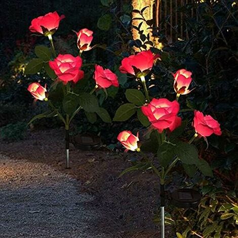 Ovker Lampe de Fleur de Rose Solaire Extérieure Lumière Solaire Extérieure Fleur Lampe Solaire de Jardin Décoration avec 5 LED Fleurs Roses pour Extérieur Jardin Pelouse Noël Blanc 
