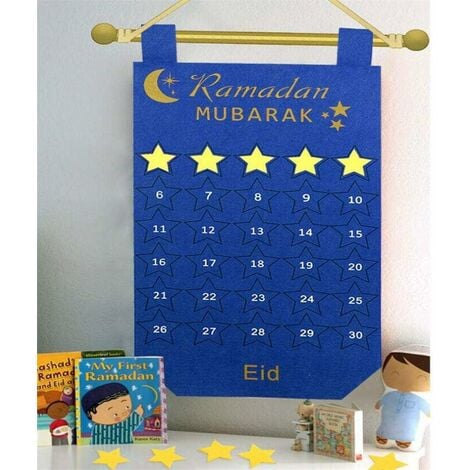 AIDUCHO Calendrier Ramadan en Feutre 2021, Calendrier à Rebours 30 Jours  avec Motif étoiles pour Enfants