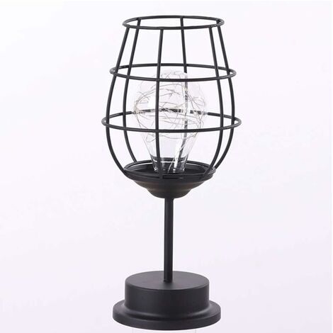 MUCHER Lampe de table en forme de cage en métal - Fonctionne avec piles -  Avec guirlande lumineuse LED - Pour chambre à coucher, maison, patio