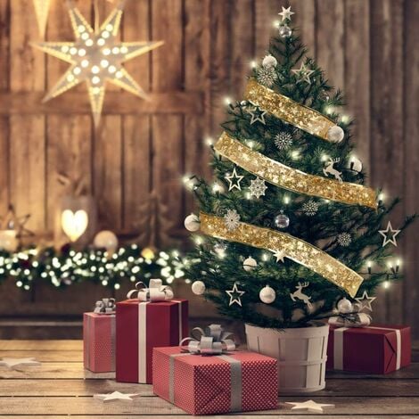 1 Ruban Sapin Noël Pailleté LED Guirlande Lumineuse pour Decoration Sapin  Noel - (lumière chaude) Longueur: 5m