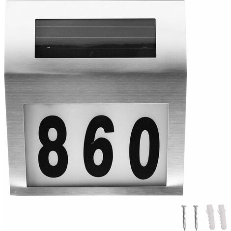 Plaque De Numéro De Maison Solaire Avec 4 LEDs - Acier Inoxydable, Lumière Blanche Froide 6000K, Détecteur De Luminosité