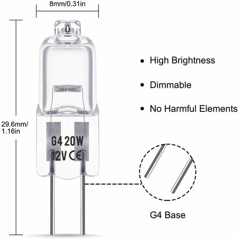 AIDUCHO Ampoules Halogènes G4, Lampe De Base À Broche Halogène  12v 20w, Blanc Chaud 3000k, 350lm, Gradable, Lampe Halogène Basse Tension G4, Lampe À Capsule Transparente, Paquet De 10