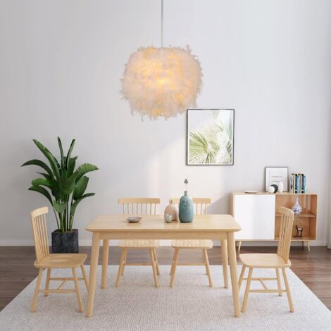 AIDUCHO Lustre Suspension En Plume, Suspension Luminaire Moderne Lustre Abat-Jour En Plumes Blanches E27 Lampe Suspension Pour Salon, Salle À Manger, Chambre À Coucher, Enfants [Classe Énergétique E]
