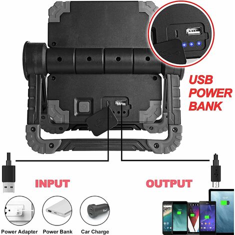AIDUCHO Projecteur Led Rechargeable, Lampe De Travail Avec 2 Phares Cob, 3 Modes, 20w 5000 Mah Batterie Externe, Projecteur De Chantier Led Pliable Avec Rotation À 360° Pour Camping, Réparation Gris