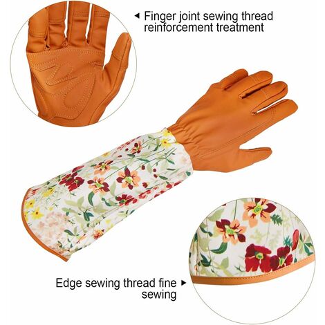 Gants de jardinage en cuir de mouton naturel, gants de jardinage résistants  aux épines avec protection extra longue de l'avant-bras pour femme