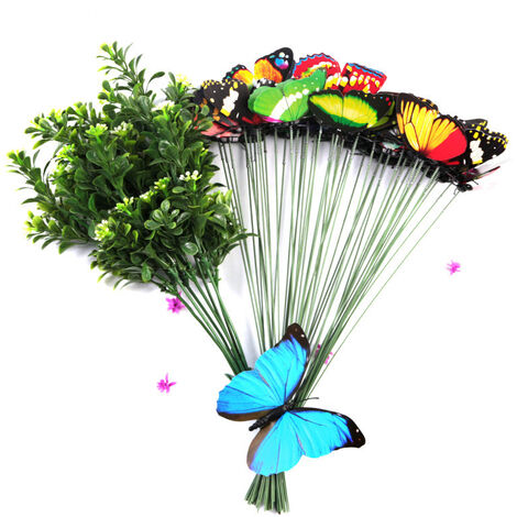 50 Pièces Papillons de Jardin Coloré libellules de Jardin sur Bâtons pour  Décoration de Plante, Cour de Jardin, Décoration de Jardin (7cm),LO-Ron